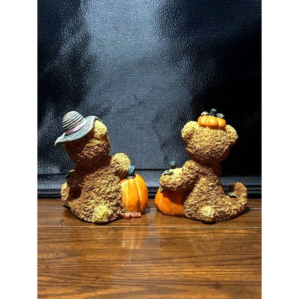 Vintage Large 6 Inch Homco Bear Figurine Set Autumn Thanksgiving Decor